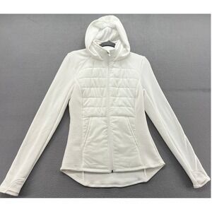 Tek Gear Jacket Womens S White Quilted Puffer Fleece Lined Hooded Activewear